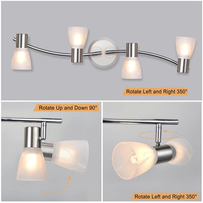 HiBay LED Track Lighting Fixtures, Rotatable 4-Light Ceiling Spot Light, Modern Spotlight with Glass Shade for Living Room Kitchen Dining Room, E12 Base (Bulbs Not Included)