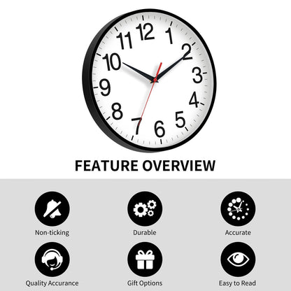 Rohioue 18 Inch Wall Clock, Modern Battery Operated Wall Clocks, Silent Non Ticking Large Analog Clock for Living Room, Office, Home, Bedroom, Kitchen, Bathroom(Black)