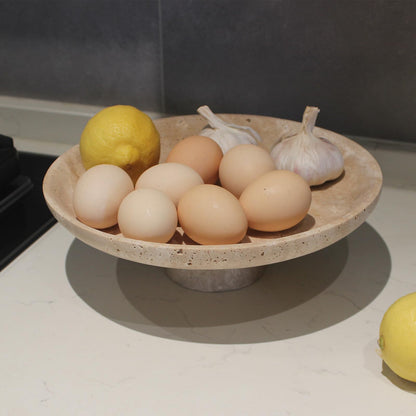 Nawgnail Natural Travertine Fruit Bowl for Kitchen Counter 10.2", Large Decorative Bowl Pedestal for Home Decor, Fruits Holder For Dining Table - Kitchen Organization