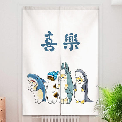 Guest Ruyunlai Japanese Noren Doorway Curtain Half Shading Curtain Home Decoration for Bedroom Bathroom Kitchen Japanese Style Doorway Curtain Medium Long White Shark cat 80cm X 150cm