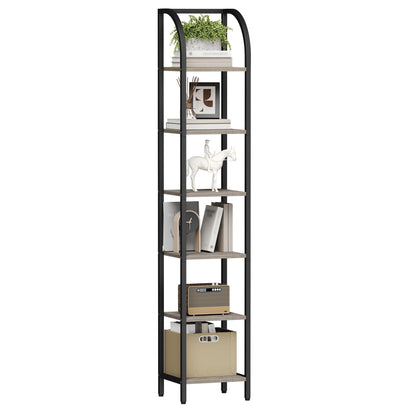Hzuaneri Bookshelf Bookcase Narrow Bookcase Shelf Organizer with Steel Frame for Study Living Room Bedroom Kitchen Home Office Industrial Bookshelf 6-Tier Greige BC56005B