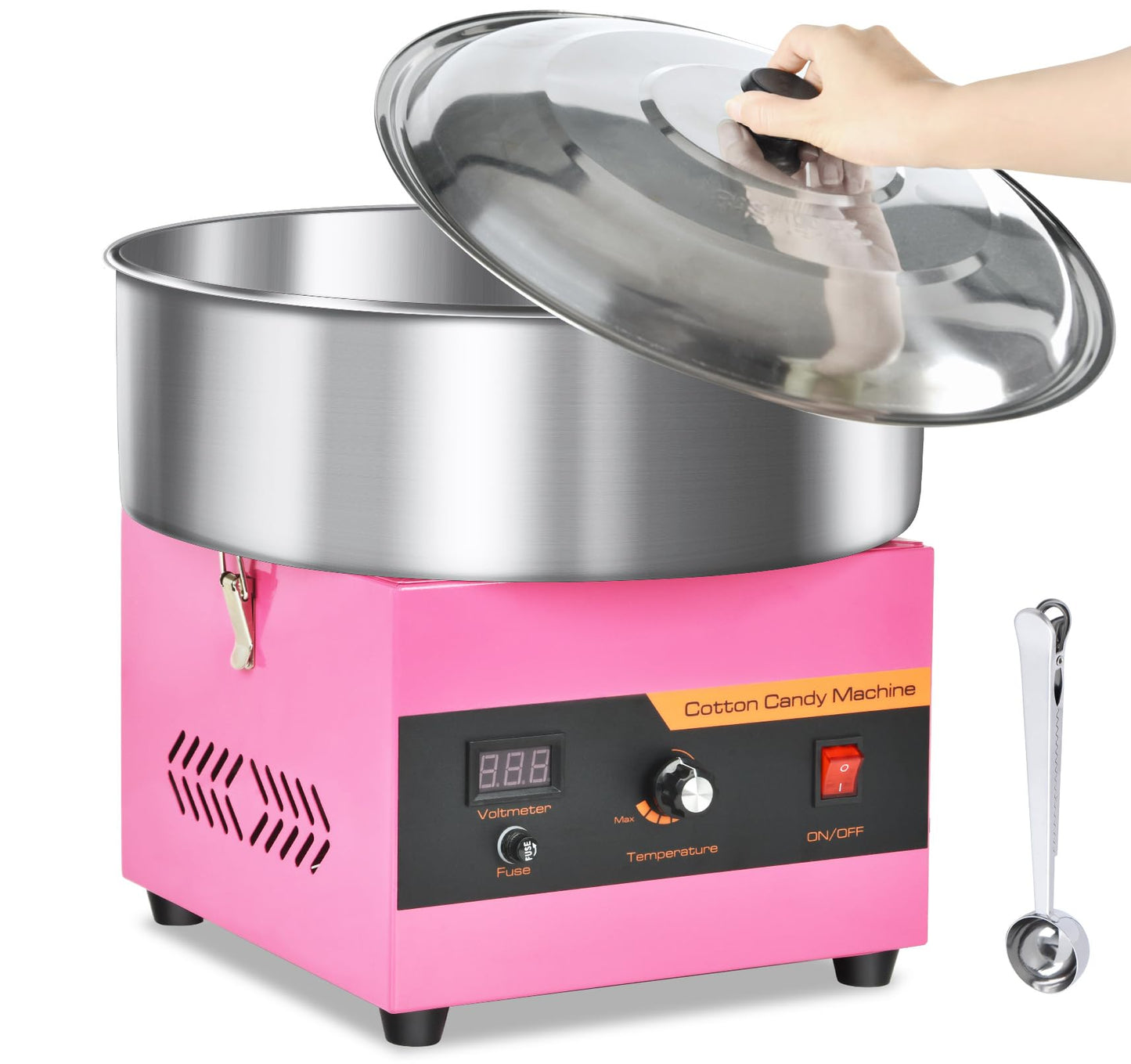 Cotton Candy Machine Commercial, 1000W Professional Cotton Candy Machine, Cotton Candy Maker with Stainless Steel Bowl, Bowl Cover and Sugar Scoop for Kids Birthday, Family Party, Festival (Pink)