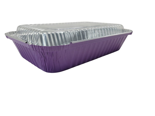 KitchenDance Colored 1.5 LB Shallow Foil Oblong Pan w/Plastic Lid - Aluminum Pans with Lids for Commercial and Home Kitchens - Durable Foil Containers with Lids for Cooking, Freezing, Storing - 6417P