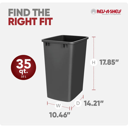 Rev-A-Shelf 2-Pack 35 Quart Polymer Replacement Trash Bin, Recycle Waste Garbage Container for Kitchen Cabinet Pullouts, Black, RV-35-18-2 - Large Plastic Bins for Home and Office