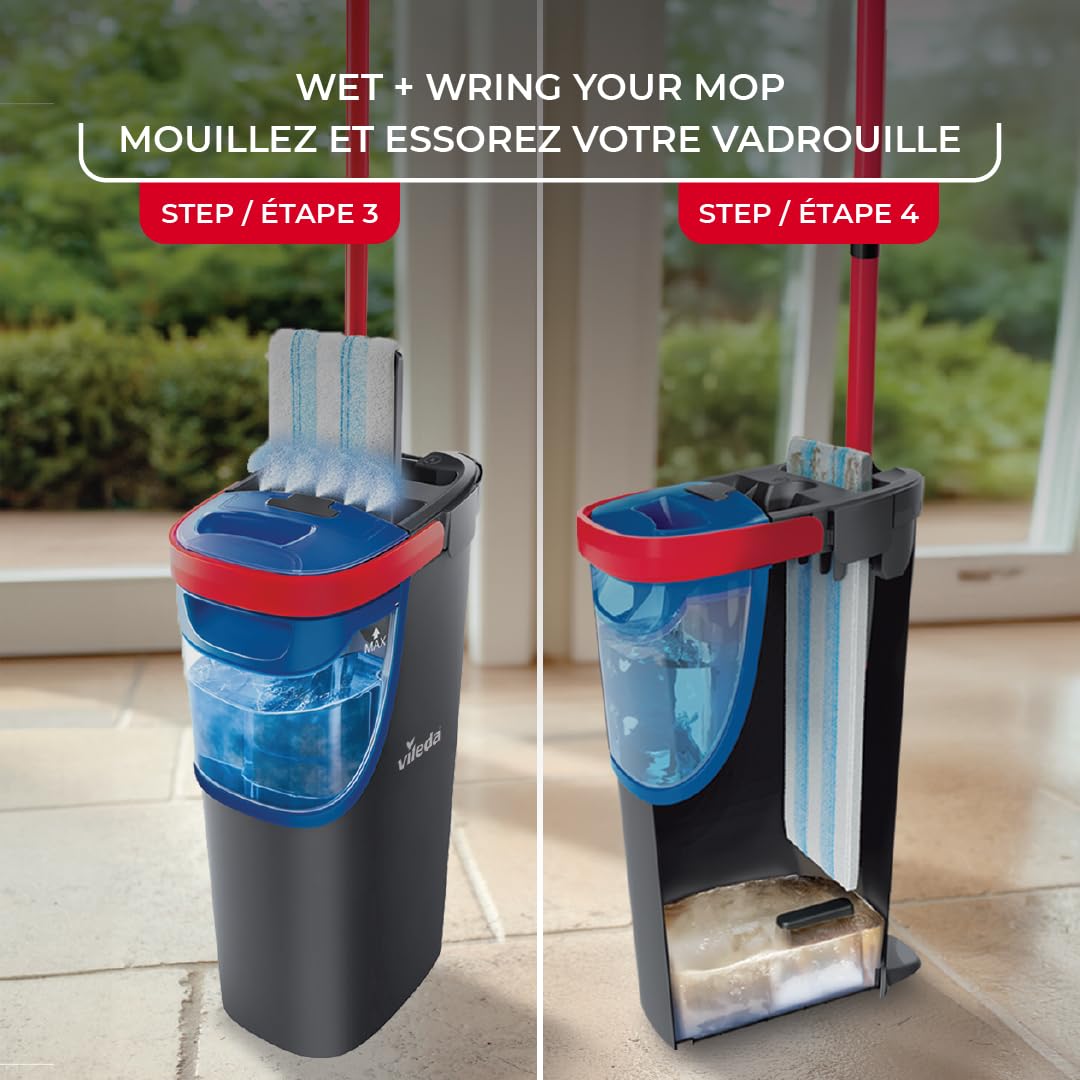 Vileda H2prO Flat Mop & Bucket Set, Clean/Dirty Water Separation, Reusable Microfiber Head, Safe on All Floors