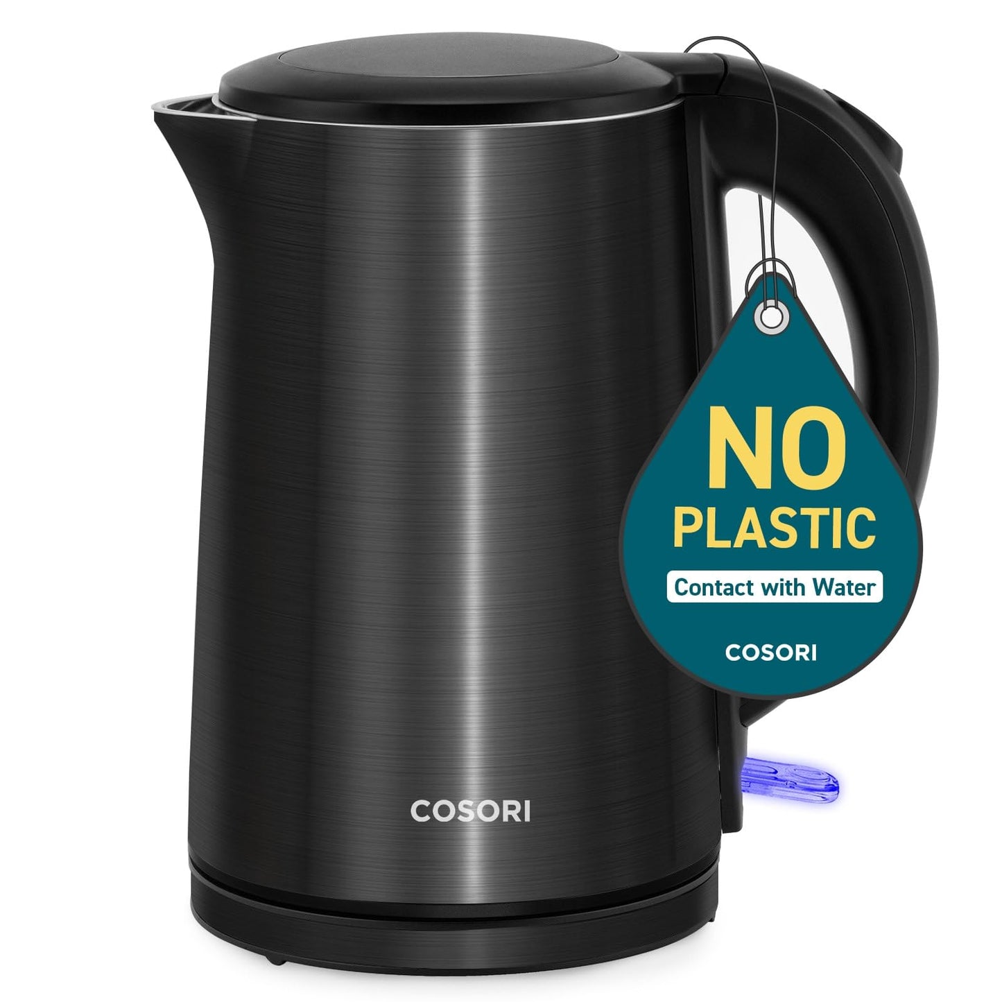 COSORI 1.5L Stainless Steel Electric Kettle, 1500W Fast Boil, Auto Shut-Off, Boil-Dry Protection, Cordless, Black