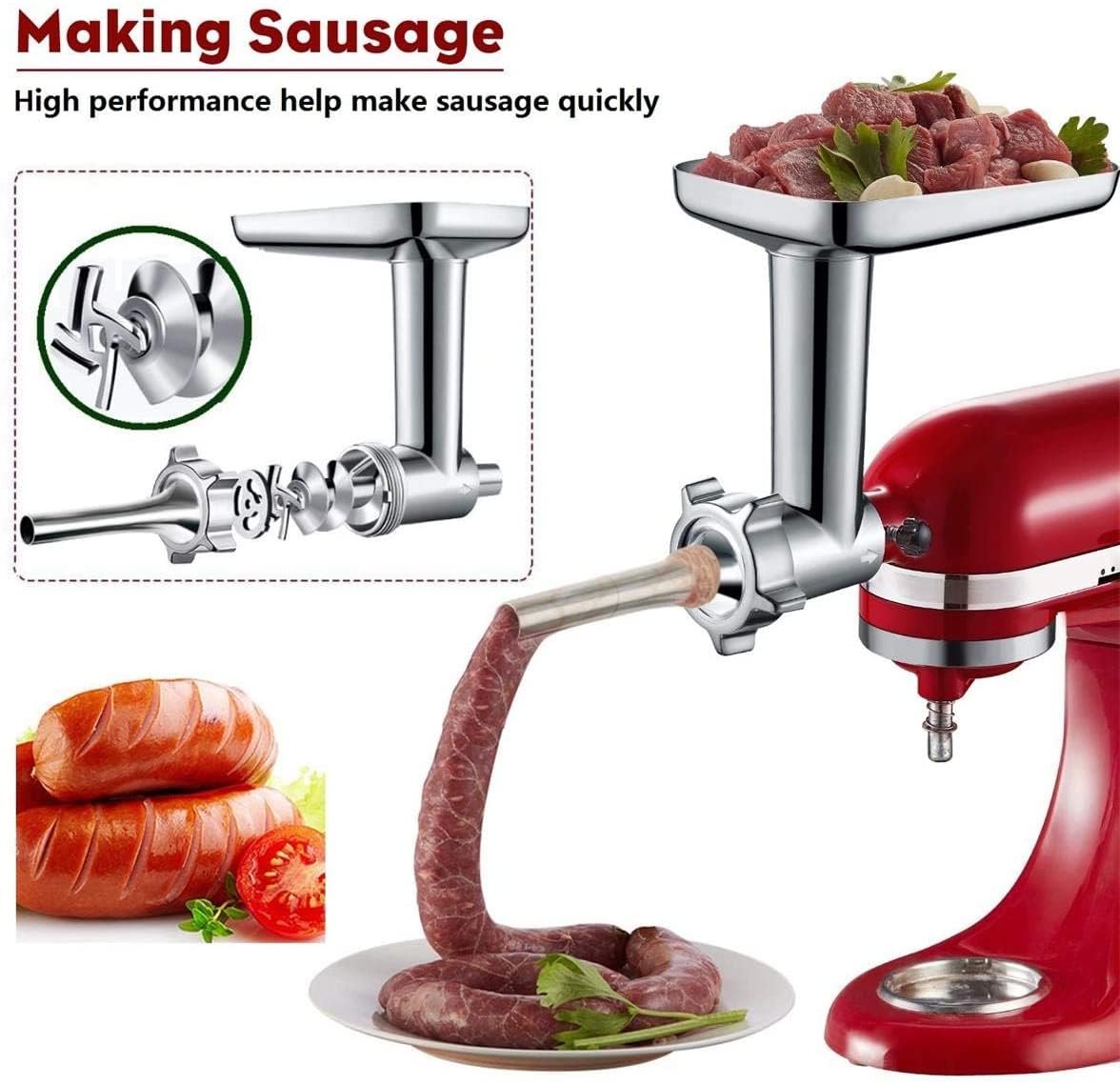 GVODE Meat Grinder Attachment for KitchenAid Stand Mixer, Meat Grinders Includes 4 Grinding Plates, 3 Sausage Stuffer Tubes, 2 Grinding Blades, For KitchenAid Mixer Attachments