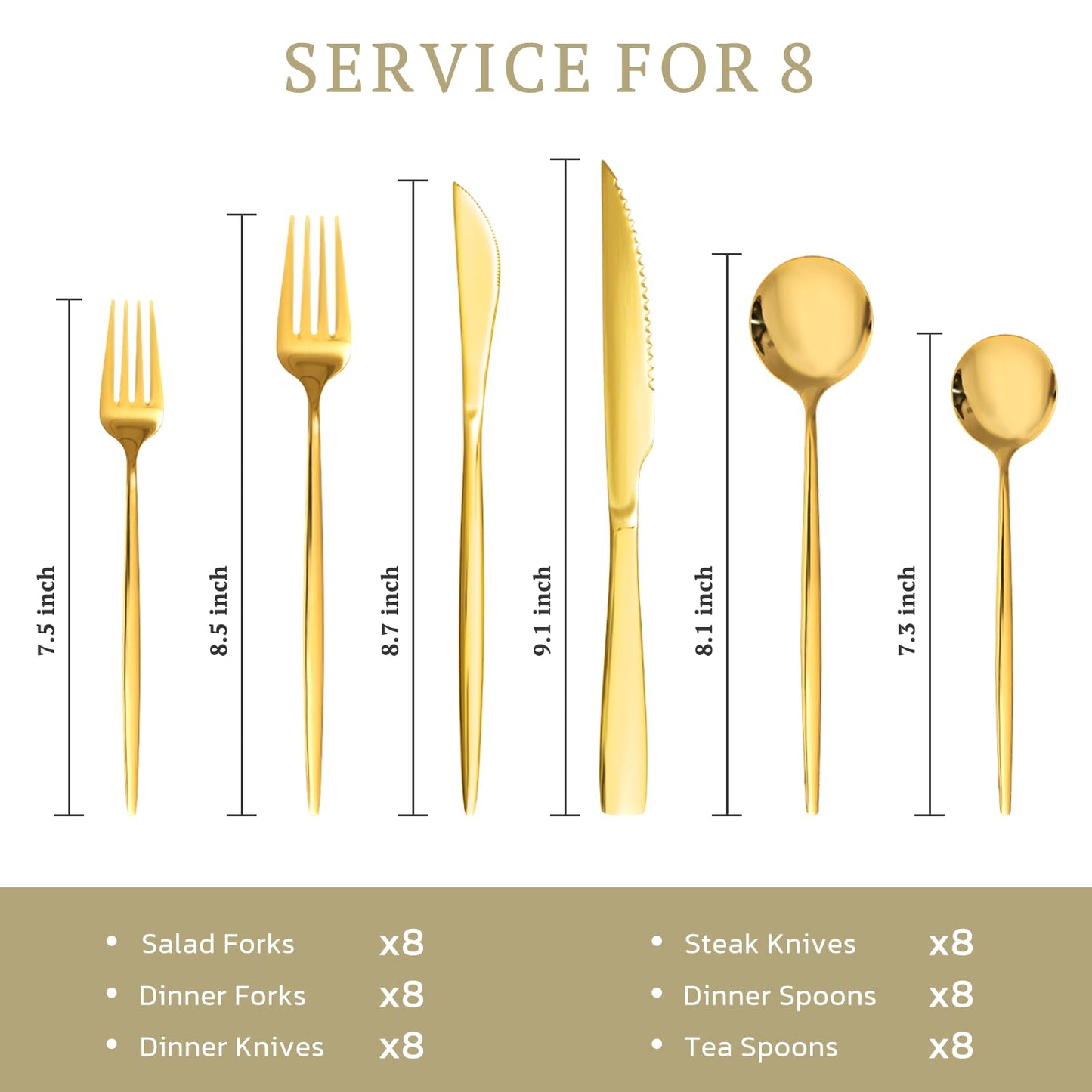 Astercook Silverware Set 48-Piece Gold Flatware Set with Steak Knives Food-Grade Stainless Steel Cutlery Set for 8 Mirror Polished Utensils Set for Home Kitchen Restaurant Mothers Day Gifts for Women