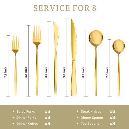 Astercook Silverware Set 48-Piece Gold Flatware Set with Steak Knives Food-Grade Stainless Steel Cutlery Set for 8 Mirror Polished Utensils Set for Home Kitchen Restaurant Mothers Day Gifts for Women