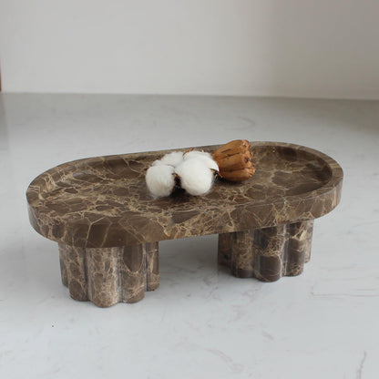 Natural Travertine Marble Oval Tray with 2 Legs, 10" Vanity Decorative Tray for Countertop Organizer, Catchall Tray for Perfume, Candles, Jewelry Dish