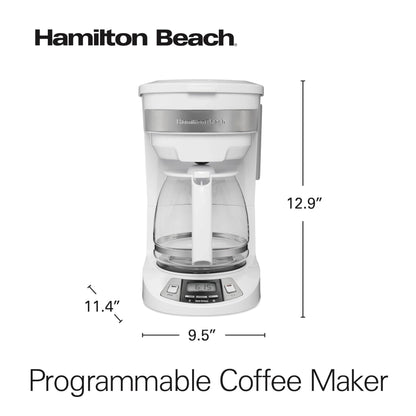 Hamilton Beach 12 Cup Programmable Drip Coffee Maker Machine, Regular & Bold Brew Options, Auto Pause and Pour, Glass Carafe, White (46294J)