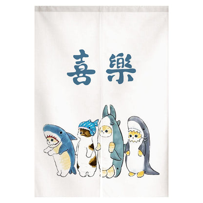 Guest Ruyunlai Japanese Noren Doorway Curtain Half Shading Curtain Home Decoration for Bedroom Bathroom Kitchen Japanese Style Doorway Curtain Medium Long White Shark cat 80cm X 150cm