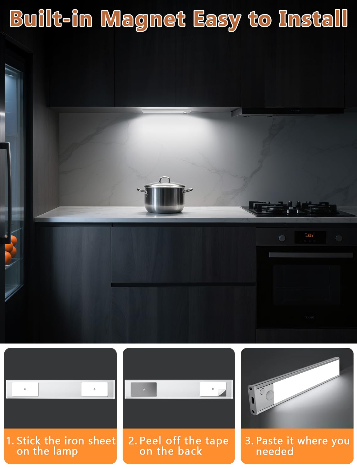 Under Cabinet Motion Sensor Lighting: 8 Inch Dimmable Rechargeable Lights Indoor - Battery Operated Lights - Undercabinet Closet Light Magnetic Led Light for Kitchen Home Bathroom Counter 6 Pack