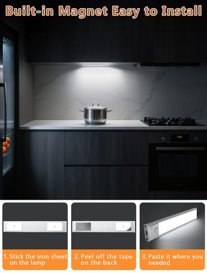 Under Cabinet Motion Sensor Lighting: 8 Inch Dimmable Rechargeable Lights Indoor - Battery Operated Lights - Undercabinet Closet Light Magnetic Led Light for Kitchen Home Bathroom Counter 6 Pack
