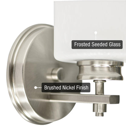 Kira Home Phoebe 8" Modern Wall Sconce with Frosted Seeded Glass Cylinder Shade, Industrial Silver Wall Light with Cylinder Glass Shade, Brushed Nickel Finish