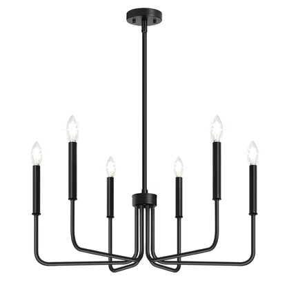 Black Chandelier, 6-Light Farmhouse Chandelier for Dining Room Lighting Fixtures Hanging, Dining Light Fixtures Industrial Modern Chandelier for Bedroom, Foyer, Hall, Kitchen, Living Room and Entryway