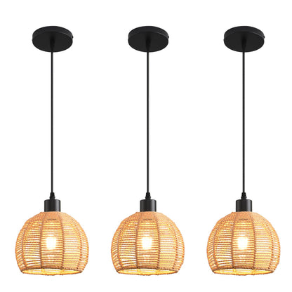 Woven Pendant Light Boho Chandelier, Rattan Pendant Lights Kitchen Island, Farmhouse Pendant Lighting with Hand Woven Wicker Shade, Boho Chandelier Light Fixtures Ceiling Hanging Light