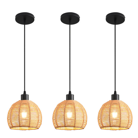 Woven Pendant Light Boho Chandelier, Rattan Pendant Lights Kitchen Island, Farmhouse Pendant Lighting with Hand Woven Wicker Shade, Boho Chandelier Light Fixtures Ceiling Hanging Light