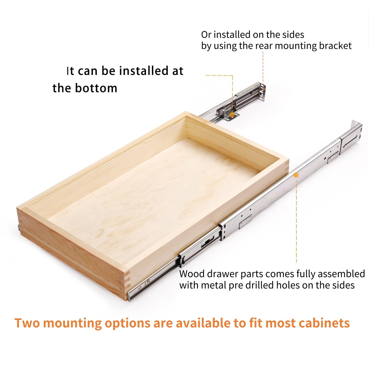 Mulush 13”W x 21”D x 3”H Soft Close Slide Out Wood Drawer Organizer for Kitchen, (Cabinet Opening Width>14.5 inches for Bottom Assembly, Width= 14 inches for Side Assembly)