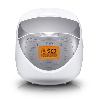 CUCKOO Micom Rice Cooker 6 Cup Uncooked / 12 Cup Cooked, Korean Fuzzy Logic Rice Cooker with Delay Timer & Keep Warm Setting, Versatile Food Steamer with Non-Stick Inner Pot, Silver (CR-0632F)