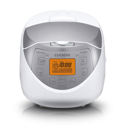 CUCKOO Micom Rice Cooker 6 Cup Uncooked / 12 Cup Cooked, Korean Fuzzy Logic Rice Cooker with Delay Timer & Keep Warm Setting, Versatile Food Steamer with Non-Stick Inner Pot, Silver (CR-0632F)