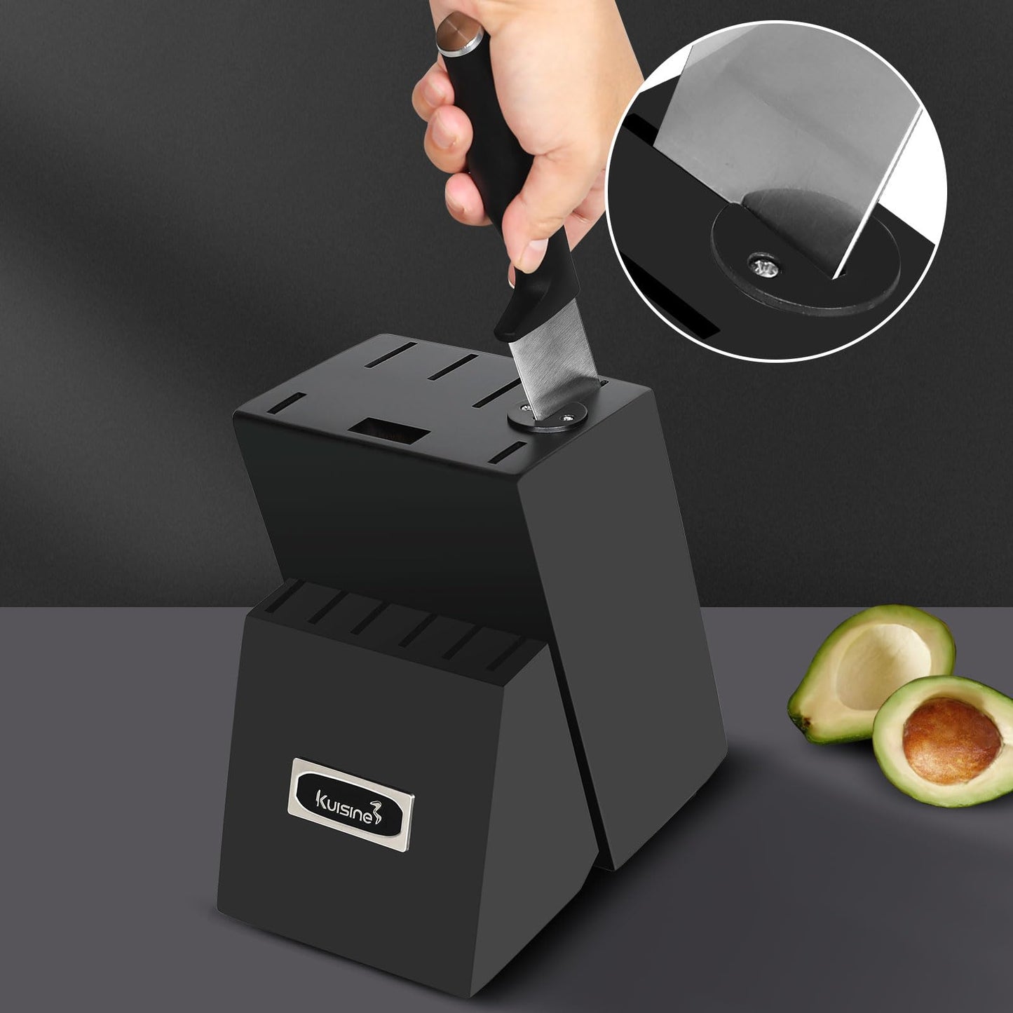 Kuisine Knife Set 15 pieces High Carbon Stainless Steel Professional Kitchen Knife block set with Sharpener Black