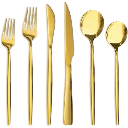Astercook Silverware Set 48-Piece Gold Flatware Set with Steak Knives Food-Grade Stainless Steel Cutlery Set for 8 Mirror Polished Utensils Set for Home Kitchen Restaurant Mothers Day Gifts for Women