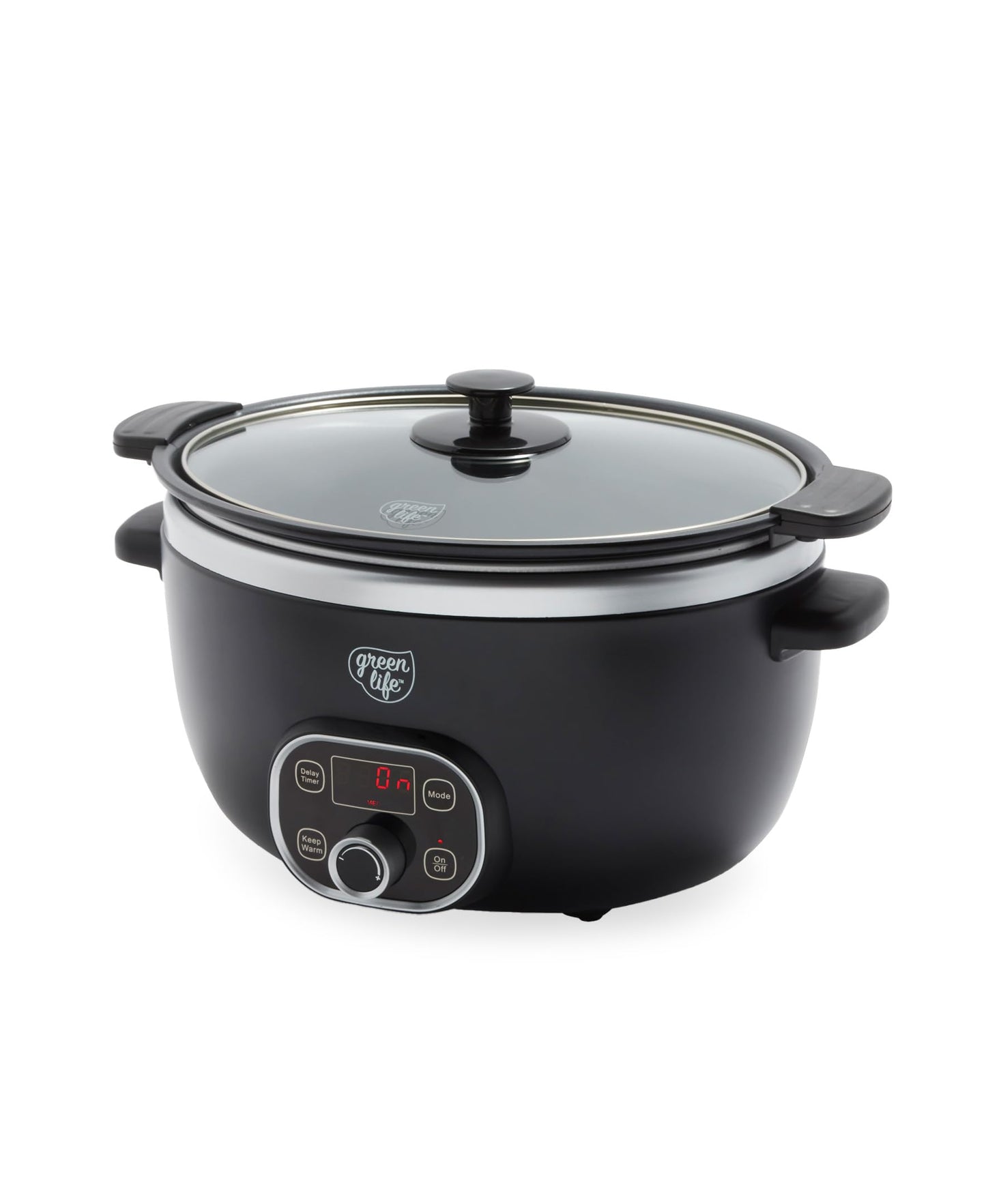 GreenLife 6QT Slow Cooker, Non-Toxic PFAS-Free Ceramic Nonstick Removable Interior Bowl, Programmable, Family Friendly, Keep Warm, Stovetop & Oven Safe, Dishwasher Safe Crock, Timer, Glass Lid, Black
