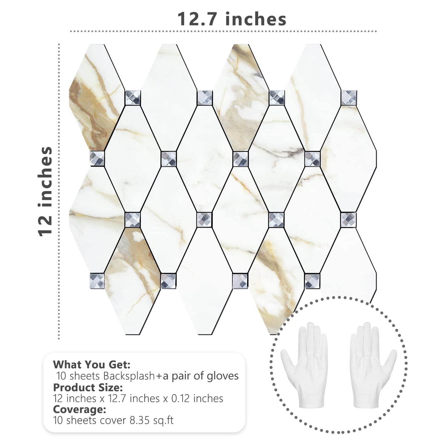 STICKGOO 10 Sheets Peel and Stick Backsplash, Calacatta Golden Stick on Mosaic Tiles for Kitchen Wall Decor, Self Adhesive Long Hexagon PVC Tile Kitchen Backsplash