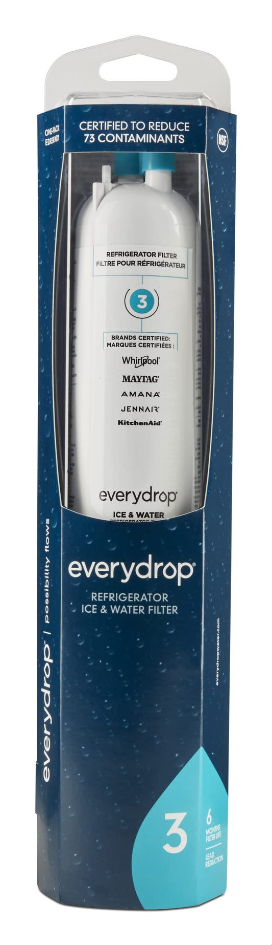 EveryDrop Premium Refrigerator Water Filter EDR3RXD1B, Certified for Whirlpool, Maytag, KitchenAid & Amana, White