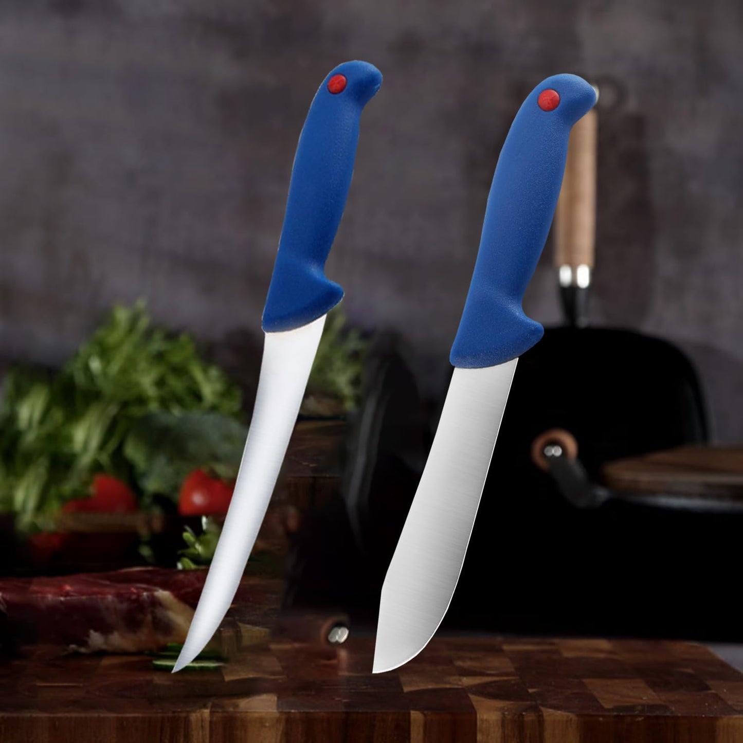 LIUZHANGYU Boning Knives Set, Flexible Curved Blade Processing Knife, Super Sharp Fillet Knife, German Stainless Steel Chef Knife W/Non-slip Softgrip for Kitchen Home Restaurant (Blue), AS SHOW