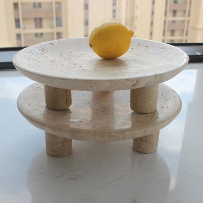 Nawgnail Handmade Travertine Fruit Bowl for Kitchen Counter 10", Large Decorative Bowl for Home Decor, Modern 3-Legs Serving Plate, Key Bowl for Entryway