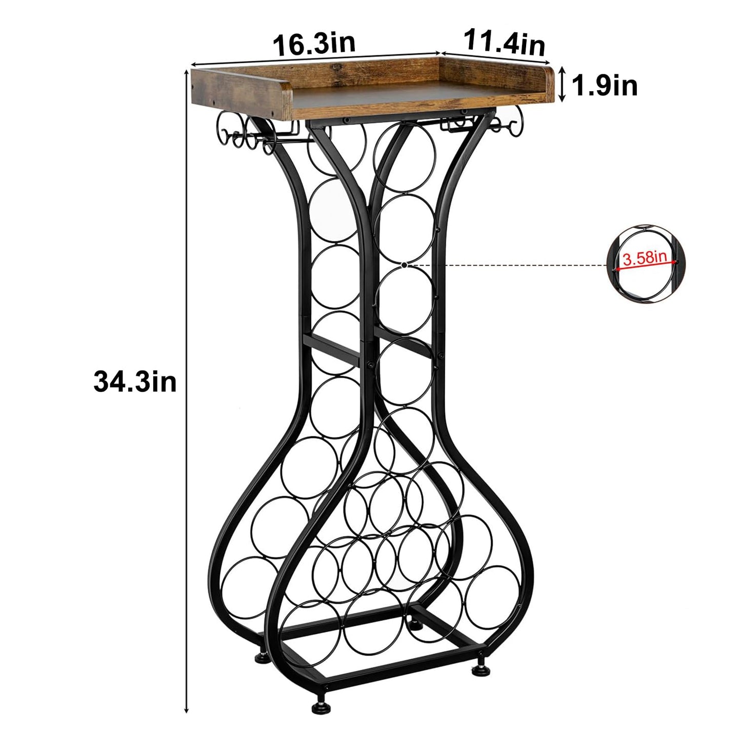X-cosrack Wine Rack Freestanding Floor, Mini Bar Table Wine Holder Stand Liquor Cabinet with Glass Holder Wood Tabletop 14 Bottles Floor Wine Storage for Home Bar Kitchen Living Room