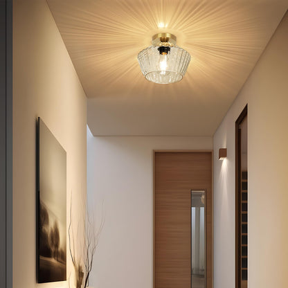 FRIDEKO HOME Semi Flush Mount Ceiling Light - Glass Hallway Lighting Fixtures Ceiling Black Ceiling Light Fixture for Hallway Bedroom Kitchen Bathroom Entryway (Bronze Gold)