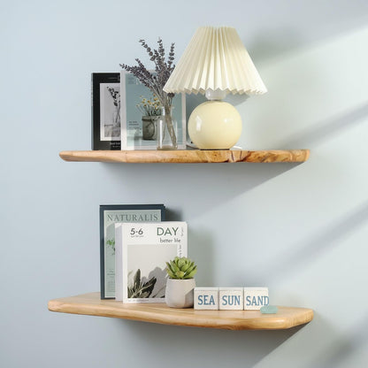 WELLAND 24 Inch Cedar Natural Edge Floating Shelf Set of 2 Rustic Solid Cedar Wood Floating Shelves Wall Mounted for Living Room, Bedroom, Kitchen, Bathroom, Home Office, Entryway