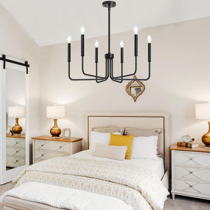 Black Chandelier, 6-Light Farmhouse Chandelier for Dining Room Lighting Fixtures Hanging, Dining Light Fixtures Industrial Modern Chandelier for Bedroom, Foyer, Hall, Kitchen, Living Room and Entryway
