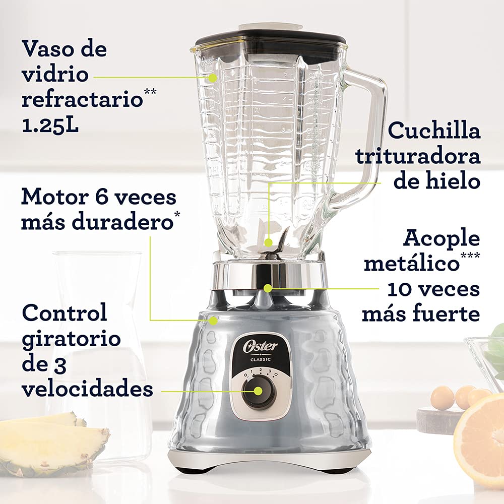 Oster Original 3 Speed Chrome Blender, 6 Times more Durable Motor, 10 Times Stronger, 5 Cup Glass Jar
