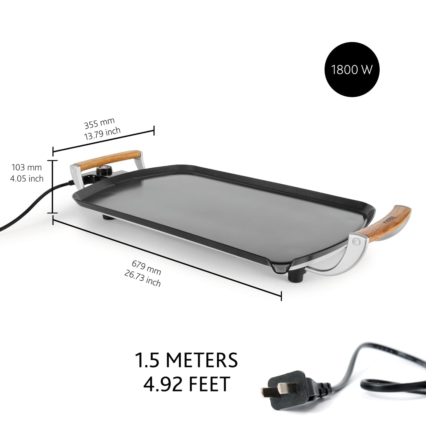 BOSKA Electric Griddle Pro – Tabletop griddle - Electric grill with PFAS-Free Ceramic Nonstick Surface – Adjustable Heat up to 420°F -Oak Wood Handles