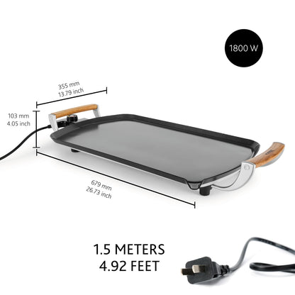 BOSKA Electric Griddle Pro – Tabletop griddle - Electric grill with PFAS-Free Ceramic Nonstick Surface – Adjustable Heat up to 420°F -Oak Wood Handles