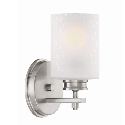 Kira Home Phoebe 8" Modern Wall Sconce with Frosted Seeded Glass Cylinder Shade, Industrial Silver Wall Light with Cylinder Glass Shade, Brushed Nickel Finish