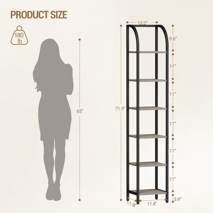 Hzuaneri Bookshelf Bookcase Narrow Bookcase Shelf Organizer with Steel Frame for Study Living Room Bedroom Kitchen Home Office Industrial Bookshelf 6-Tier Greige BC56005B