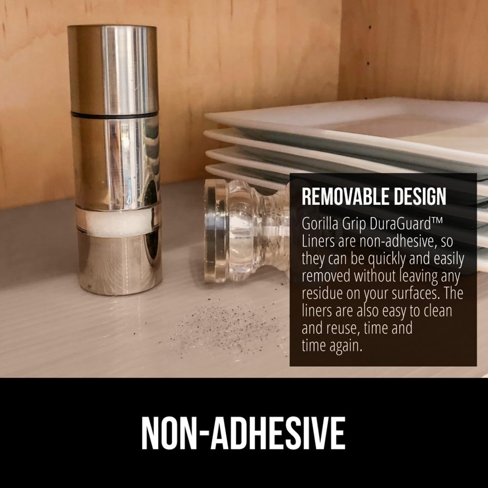 GORILLA GRIP DuraGuard Shelf Liner, 24x30 Non-Adhesive Cabinet Liners for Kitchen Drawers, Shelves, Refrigerator, Pantry Storage, Bathroom Closet, Durable Waterproof BPA Free Ribbed Plastic, Beige