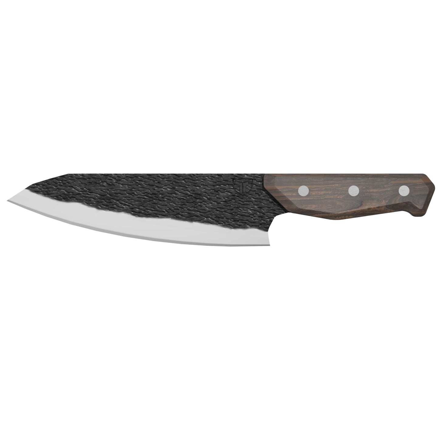 TRUE PrimalForge Chef Knife | All-Purpose Knife, Slice Dice Chop & Mince, Home & Professional, Rugged Stonewash Finish, Sharp 5Cr15MoV Stainless-Steel, Wood Handle, Hand Forged Appearance