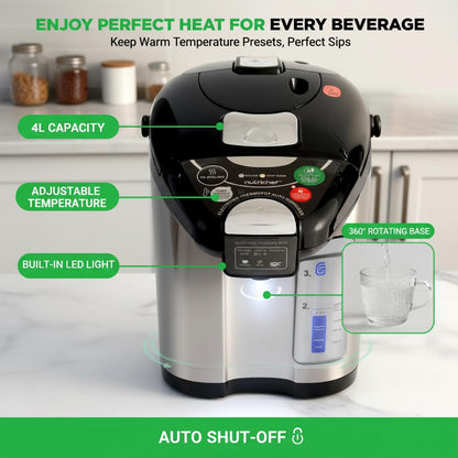NutriChef Digital Water Boiler and Warmer - 4L/4.23 Qt Stainless Electric Hot Water Dispenser w/ LCD Display, Rotating Base, Keep Warm, Auto Shut Off, Safety Lock, Instant Heating for Coffee & Tea