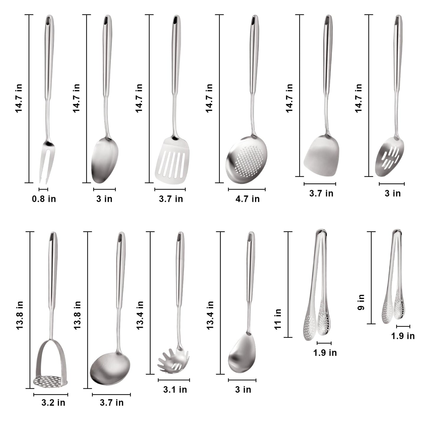 Stainless Steel Kitchen Utensils Set 18 10 Stainless Steel Cooking Utensils Set - 12 PCS Large Metal Cooking Utensil Tools Set