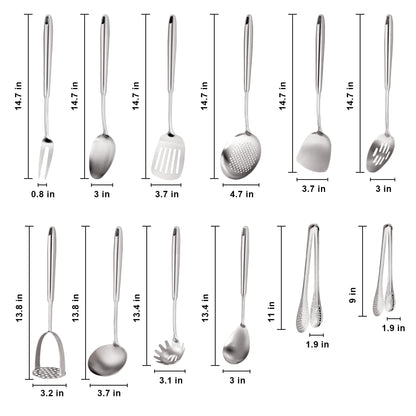 Stainless Steel Kitchen Utensils Set 18 10 Stainless Steel Cooking Utensils Set - 12 PCS Large Metal Cooking Utensil Tools Set