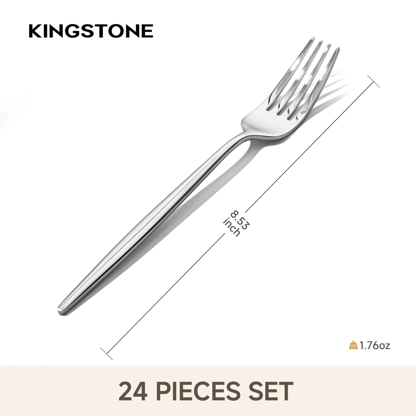 KINGSTONE 24-Piece Dinner Forks Set (8.5"), Food Grade 18/10 Stainless Steel Forks Silverware, Metal Salad Fork for Home and Kitchen, Weddings, Party, Restaurant, Mirror Polished & Dishwasher Safe