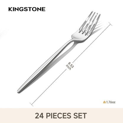 KINGSTONE 24-Piece Dinner Forks Set (8.5"), Food Grade 18/10 Stainless Steel Forks Silverware, Metal Salad Fork for Home and Kitchen, Weddings, Party, Restaurant, Mirror Polished & Dishwasher Safe