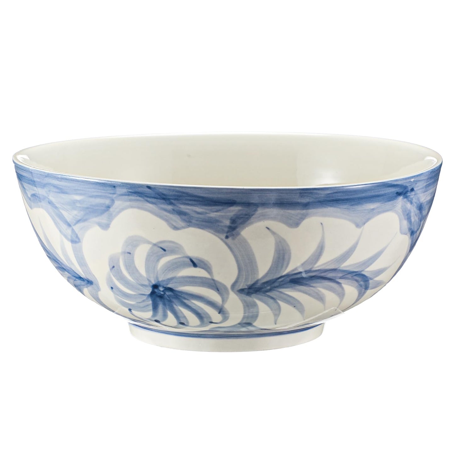 Maxdot Blue and White Bowl 10 x 5 Inch Large Hand Painted Stoneware Decorative Vase Bowl with Floral Chinoiserie Ceramic Design for Kitchen Centerpiece Creative Home Decor