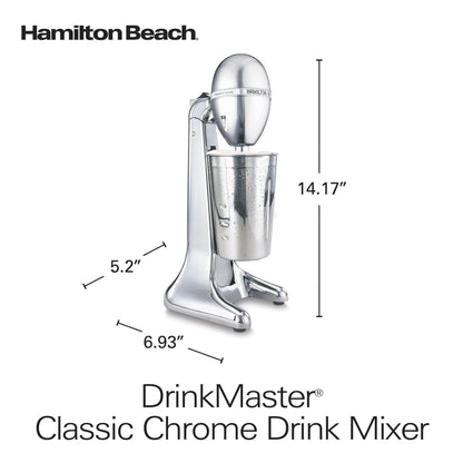 Hamilton Beach DrinkMaster Electric Drink Mixer, Retro Milkshake Maker & Milk Frother, 2 Speeds, Extra-Large 28 oz. Stainless Steel Cup, Classic Chrome